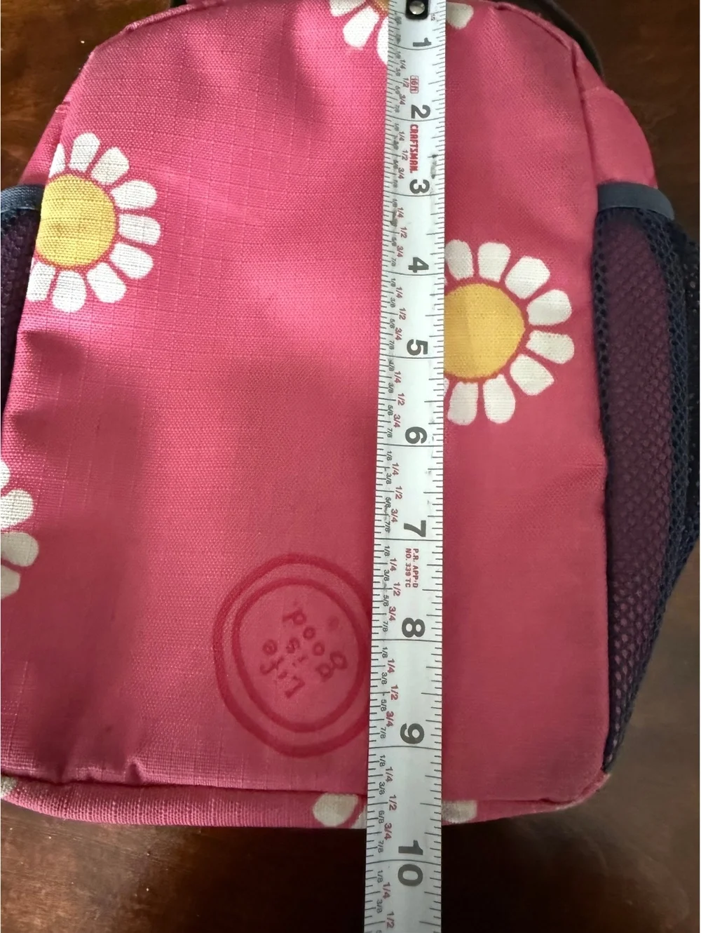 Life is Good Pink Daisy Patterned Small Lunchbox with Multiple Pockets